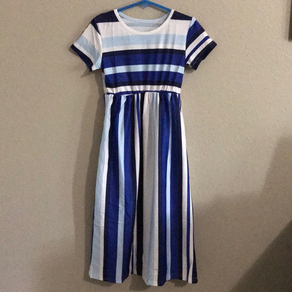 Blue Stripped Girls Maxi Dress with pockets